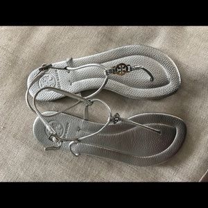 Tory Burch silver thong sandals